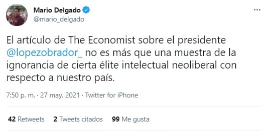Tuit Mario Delgado
