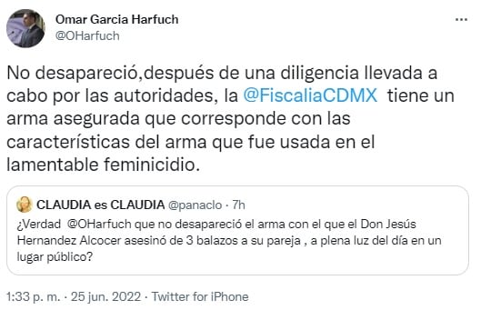 Tuit de Omar García Harfuch