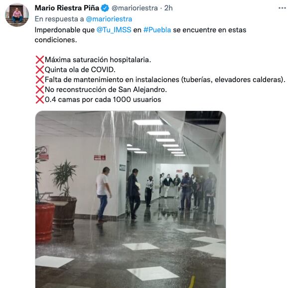 Mario Riestra Piña, expresidente del Congreso de Puebla, señala como imperdonable lo sucedido en Hospital la Margarita, en Puebla.