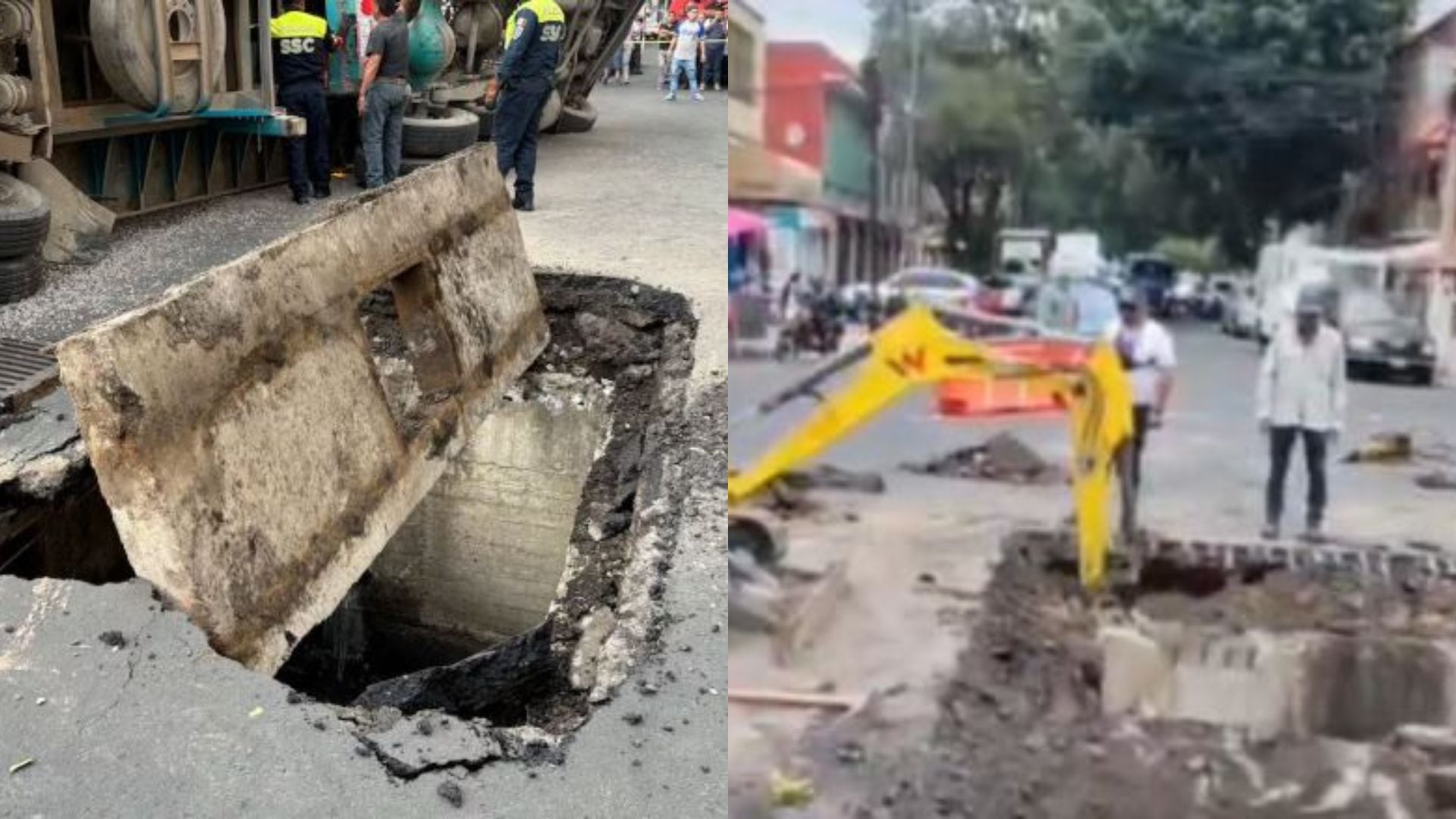 VIDEO: Socavón provoca volcadura de camión de carga en colonia Obrera; inician reparaciones