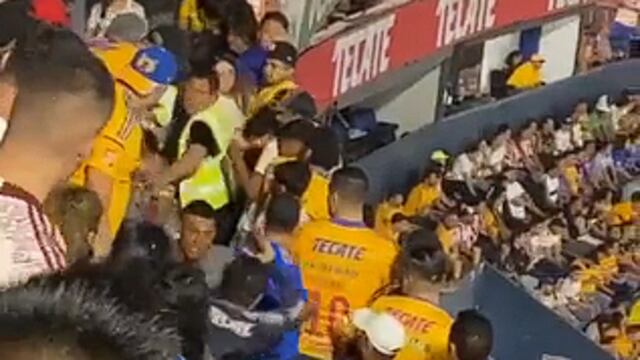Fans del Club Tigres agrediendo a unos del Club Chivas