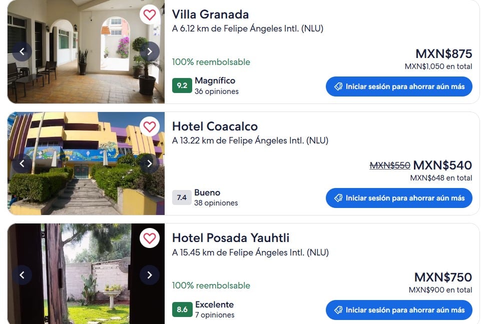 Precios hoteles cercanos al AIFA