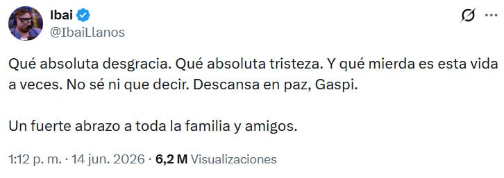 Ibai Lanos se despide de Gaspi en X