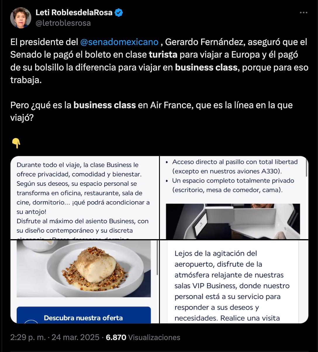 Gerardo Fernández Noroña pagó de su dinero el extra para subir a business class en vuelo de Air France