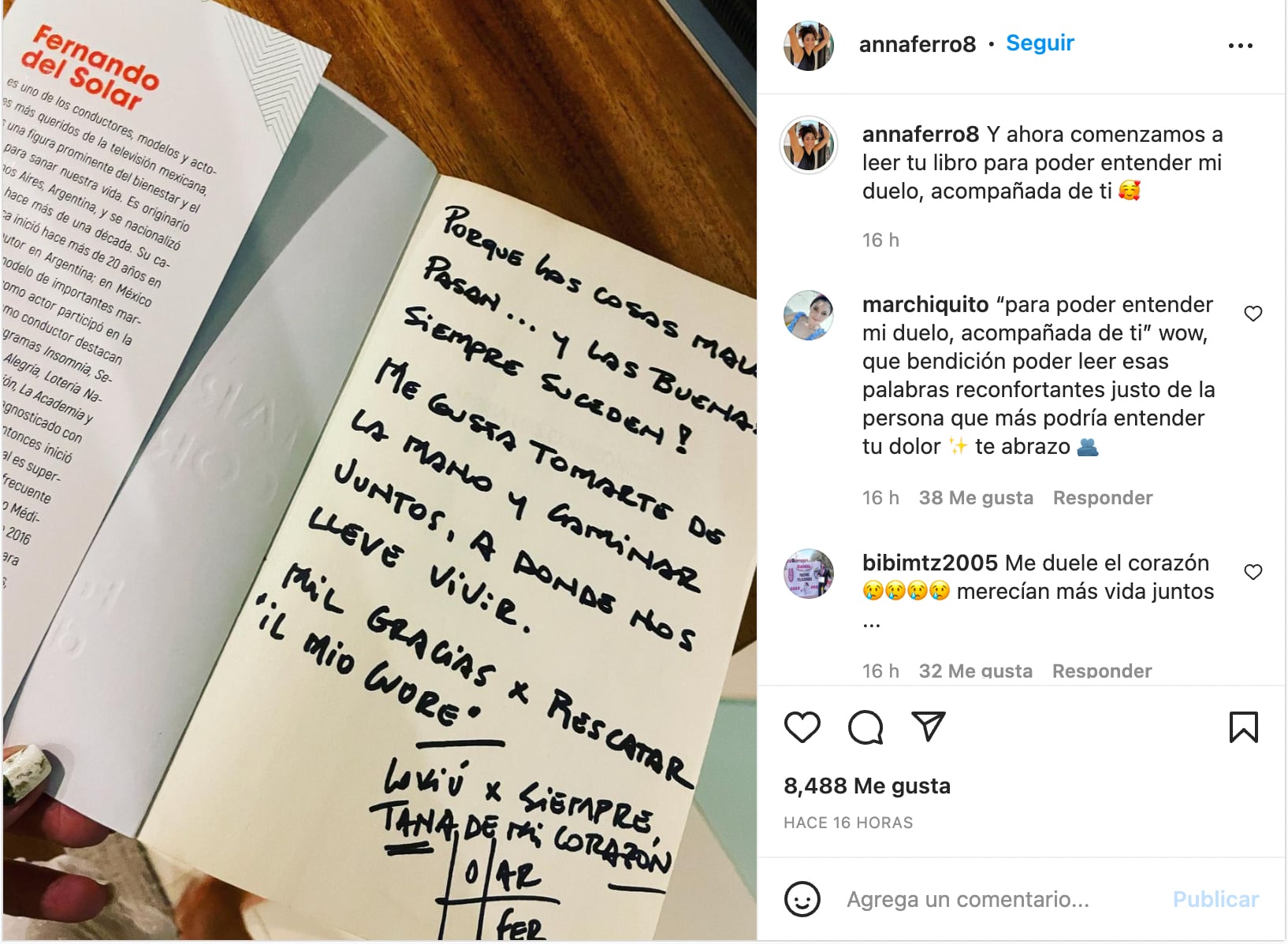 Fernando del Solar le escribió un tierno mensaje a su esposa