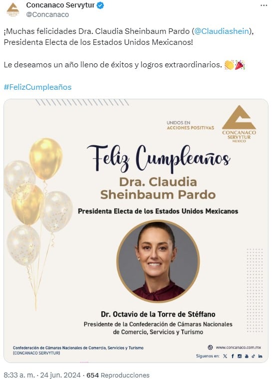 Felicitaciones a Claudia Sheinbaum
