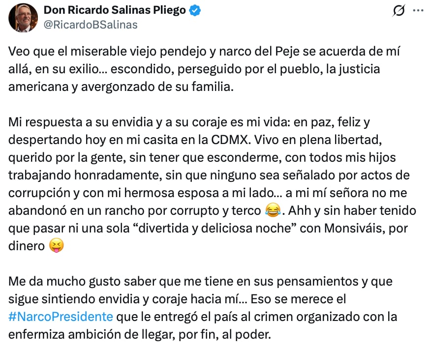 Ricardo Salinas Pliego responde con burlas a AMLO