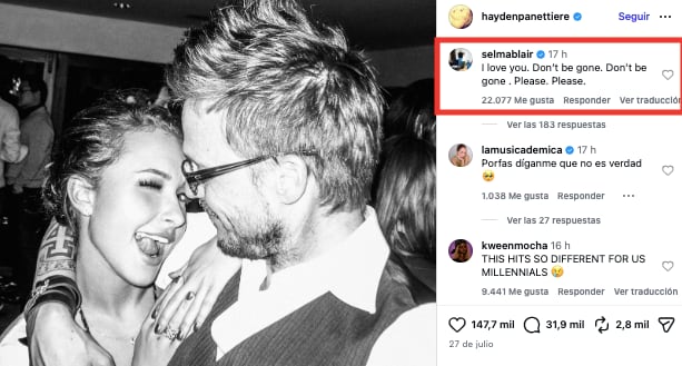 Selma Blair reacciona a la muerte de Hayden Panettiere