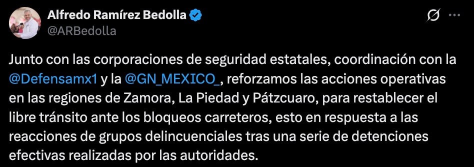 Bedolla despliega Ejército y Guardia Nacional tras bloqueos