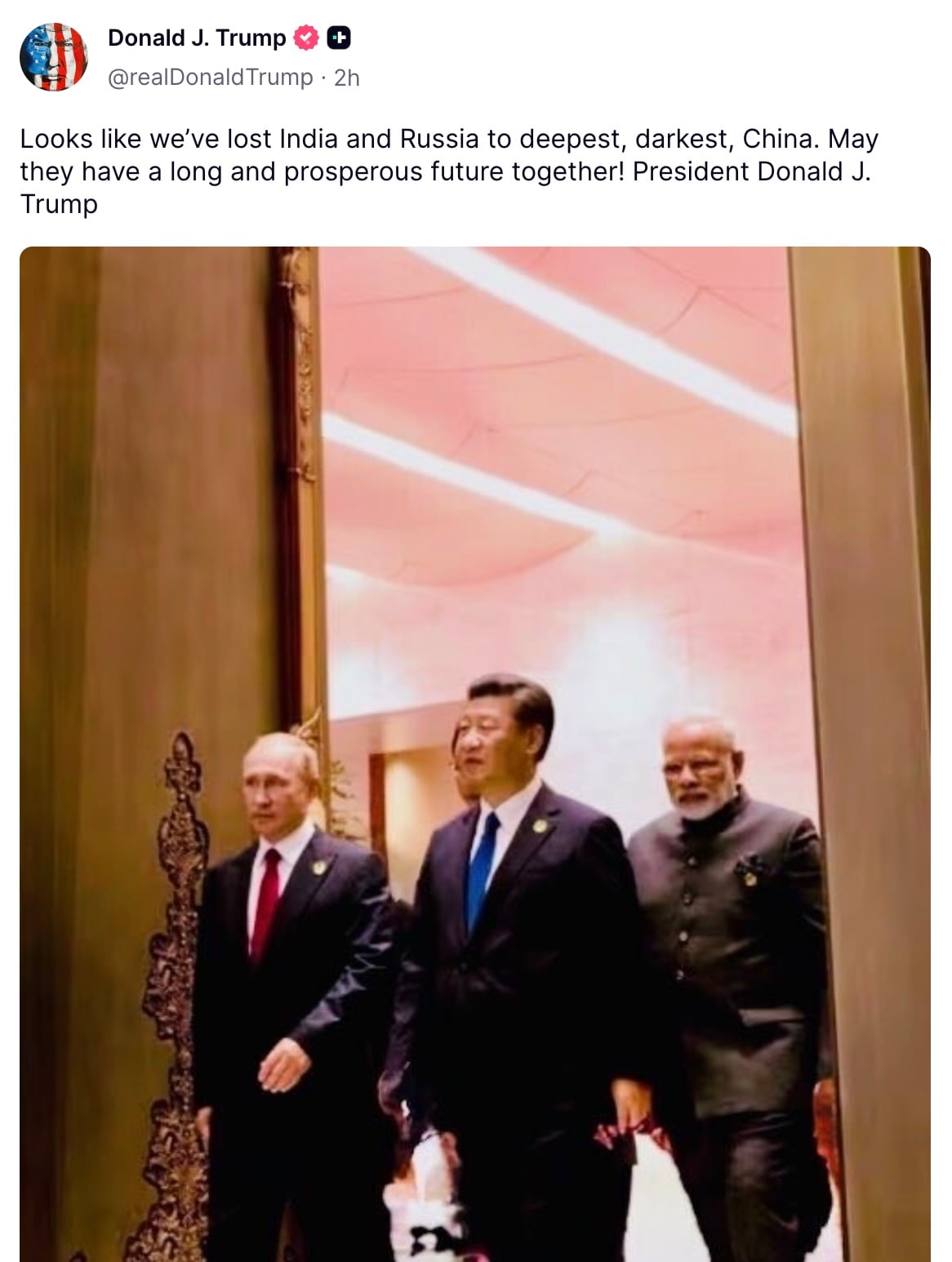 Donald Trump reclama relación de Rusia e India con China