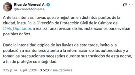 Fuertes lluvias inundan la Cámara de Diputados en CDMX