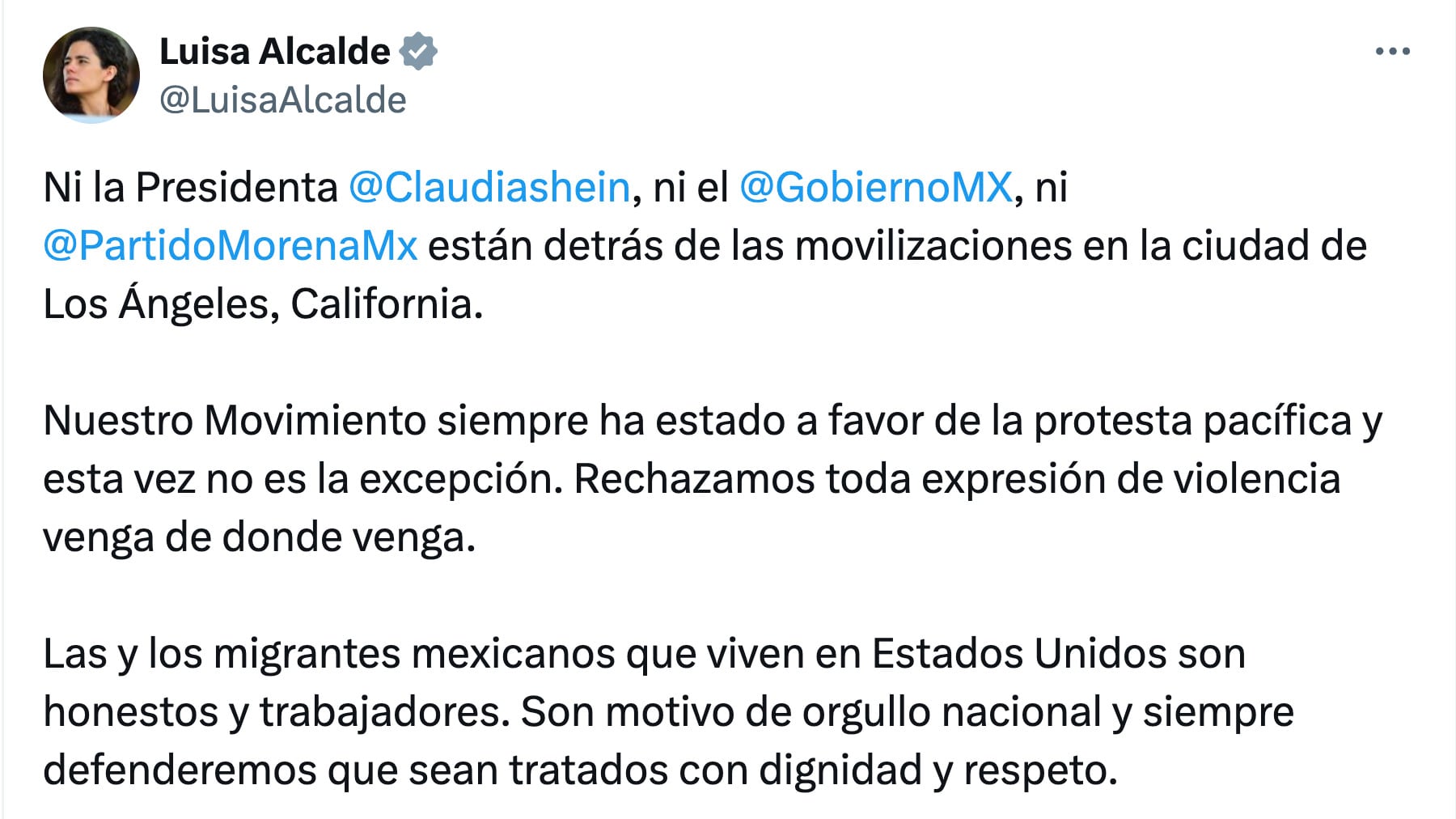Luisa Alcalde sobre protestas en Estados Unidos