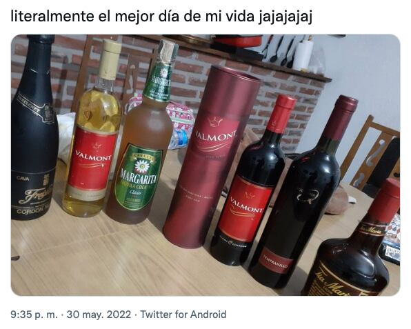Botellas de alcohol que regaló el vecino