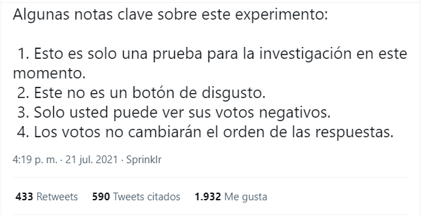 Twitter sobre votar en comentarios.