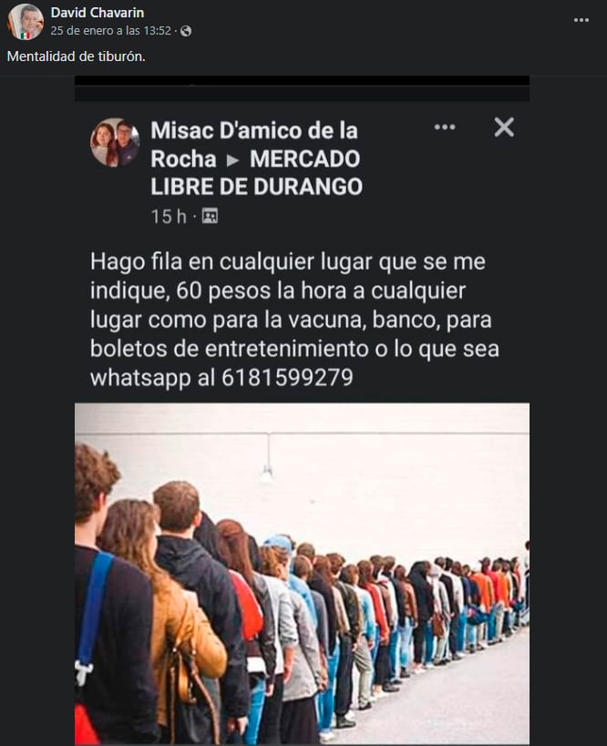 Joven de Durango se queda sin trabajo y hace filas para ganar dinero