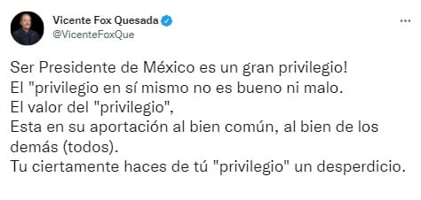 Tuit de Vicente Fox