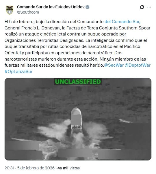 Estados Unidos ataca embarcación en el Pacífico
