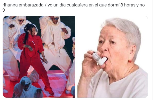 Meme de una Rihanna supuestamente embarazada en el Super Bowl LVII.