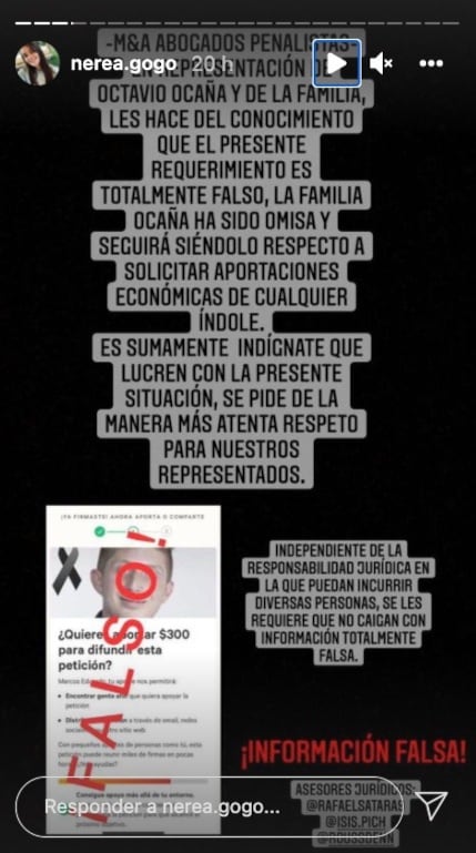 Familia de Octavio Ocaña no está pidiendo dinero