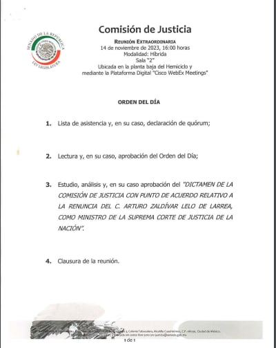 Citan a sesión extraordinaria en Cámara de Senadores por renuncia de Arturo Zaldívar