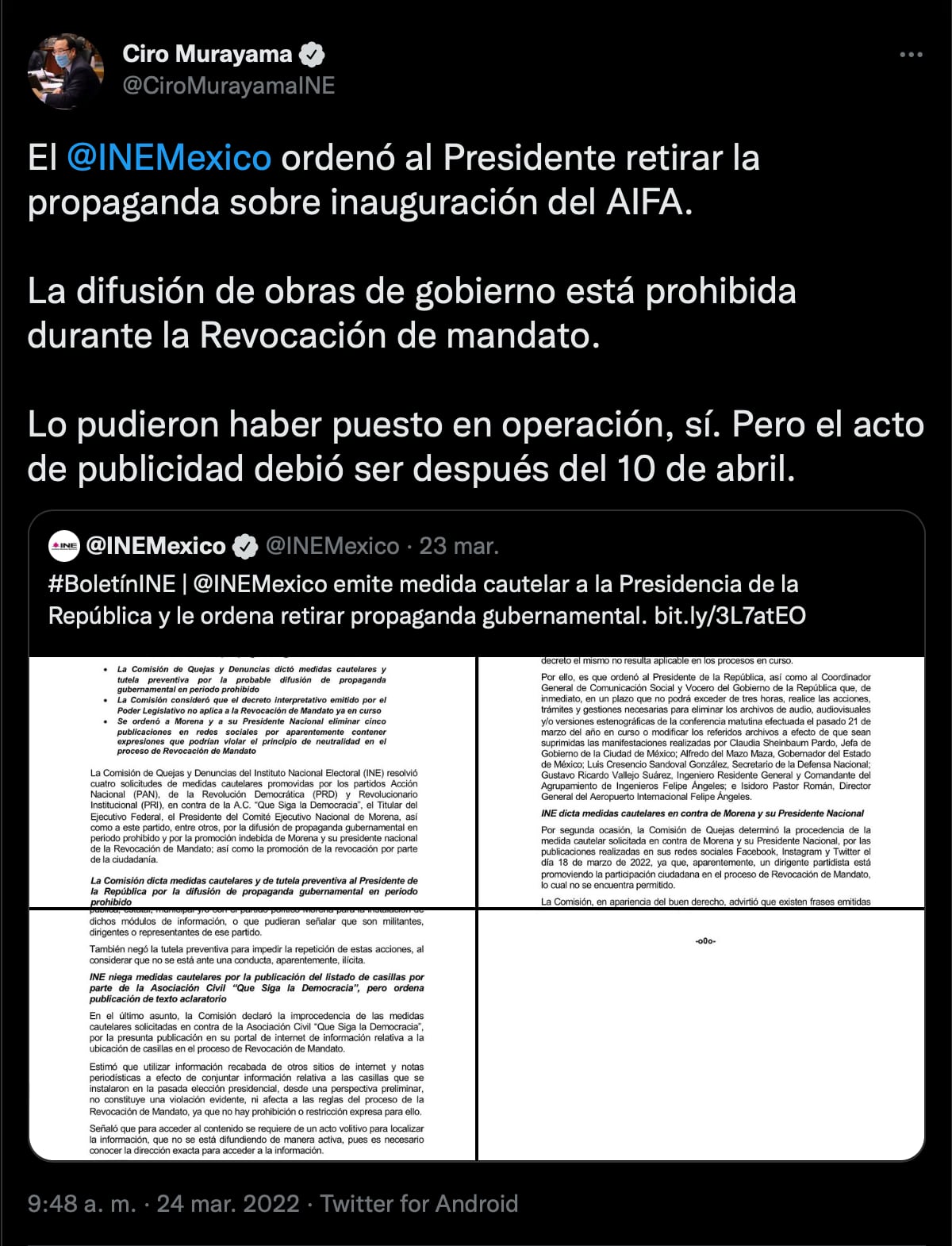 Ciro Murayama habla sobre medidas emitidas por el INE ante la publicidad del AIFA