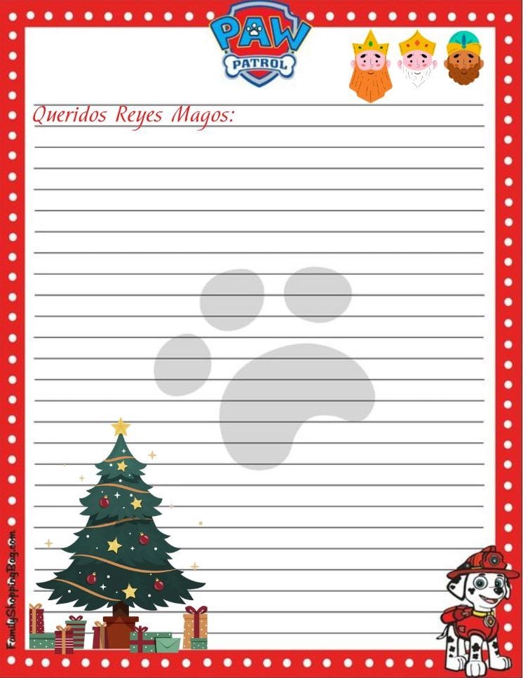 Carta a los Reyes Magos de Paw Patrol: 5 bonitas plantillas para imprimir