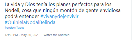 Tweet sobre Belinda y Christian Nodal.