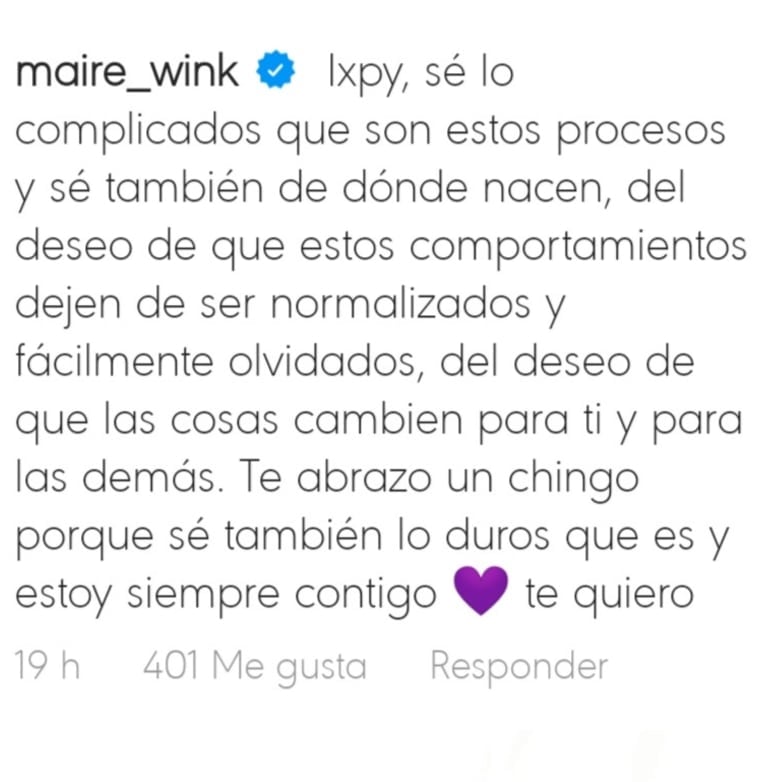 Comentario de Maire Wink hacia Ixpanea por abuso de Yayo Gutiérrez.