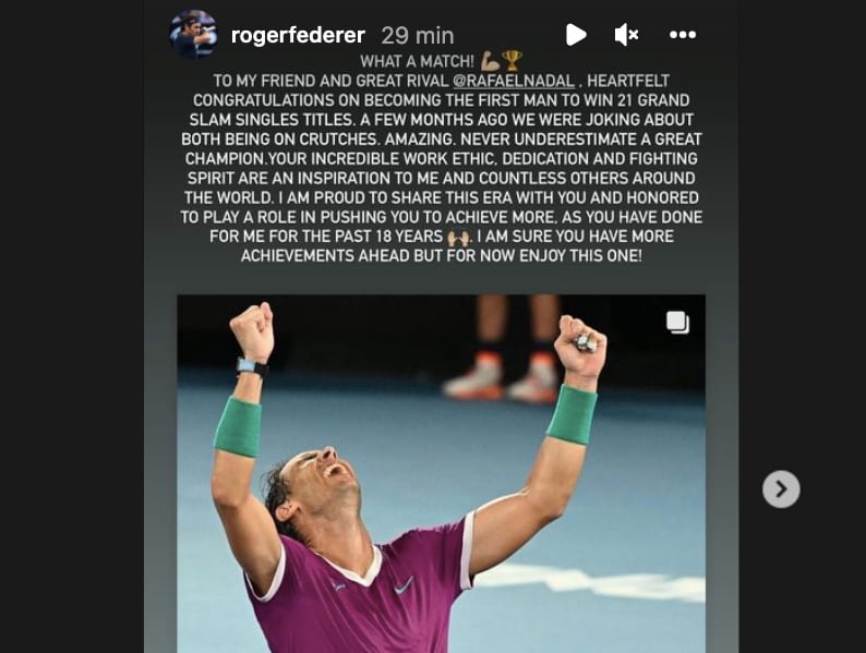 El mensaje de Roger Federer a Rafael Nadal