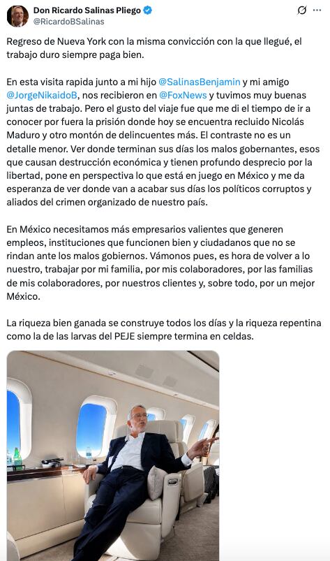 Ricardo Salinas Pliego sobre su visita a Nueva York
