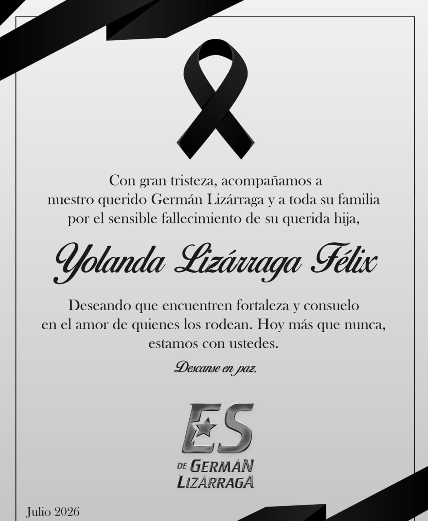 Muere Yolanda Lizárraga Félix, hija de Germán Lizárraga