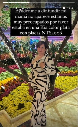 Imagen que difundió Derek Trejo por la desaparición de su mamá.