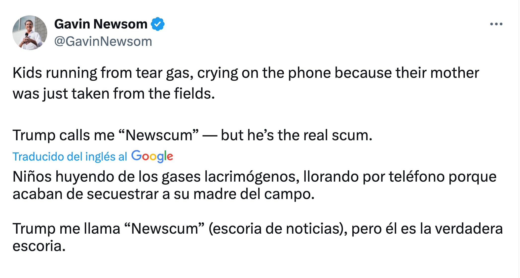 Gavin Newsom llama escoria a Donald Trump