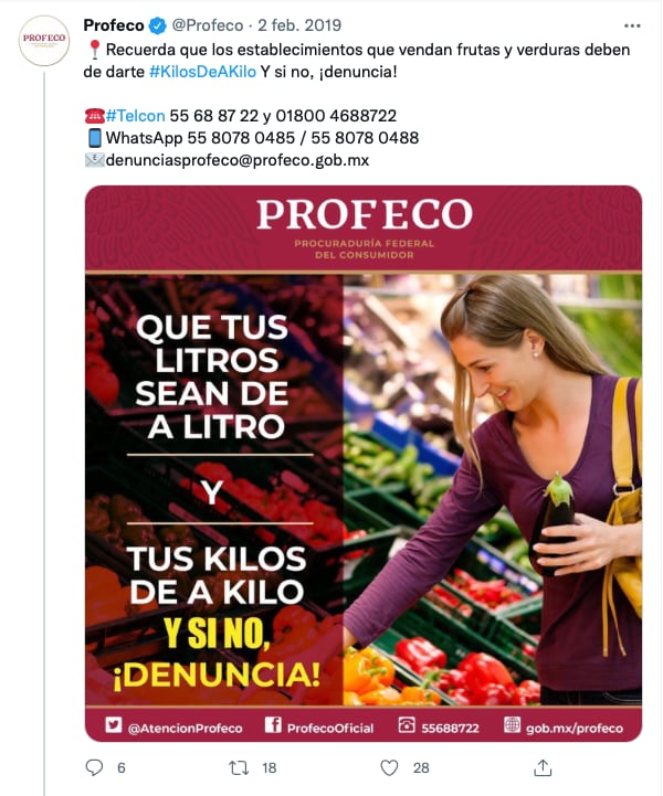 Publicación de Twitter de Profeso de 2019, dónde se dio a conocer la denuncia de Farmacia Benavides/@Profeco