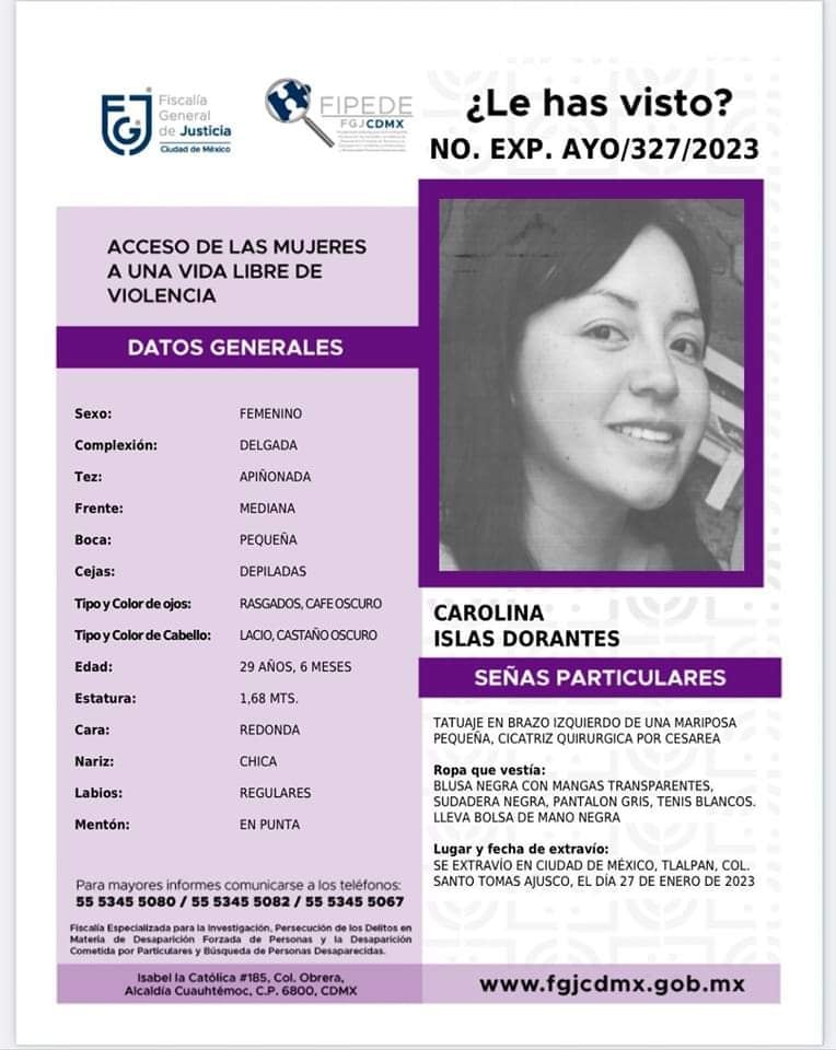 Ficha de búsqueda de Carolina Islas Dorantes