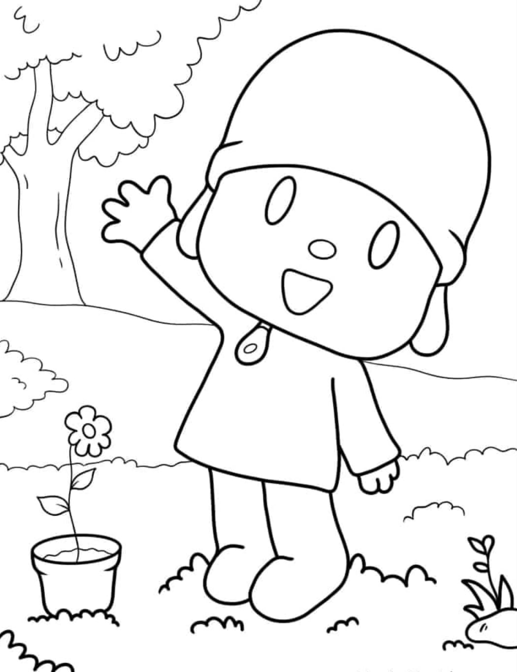 Pocoyo en el parque en primavera