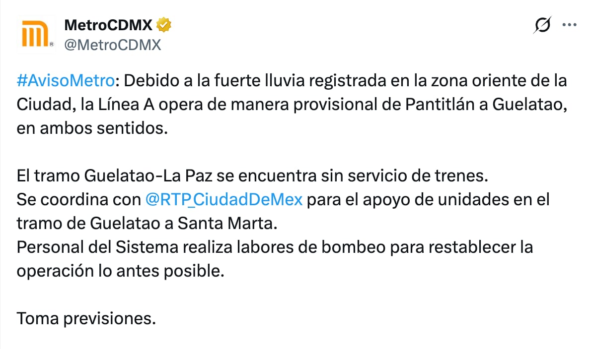 Afectaciones Línea A por lluvias