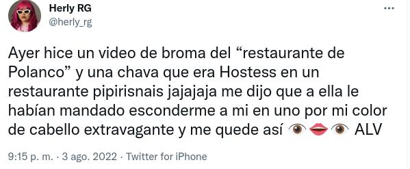Herly RG fue discriminada en un restaurante de Polanco