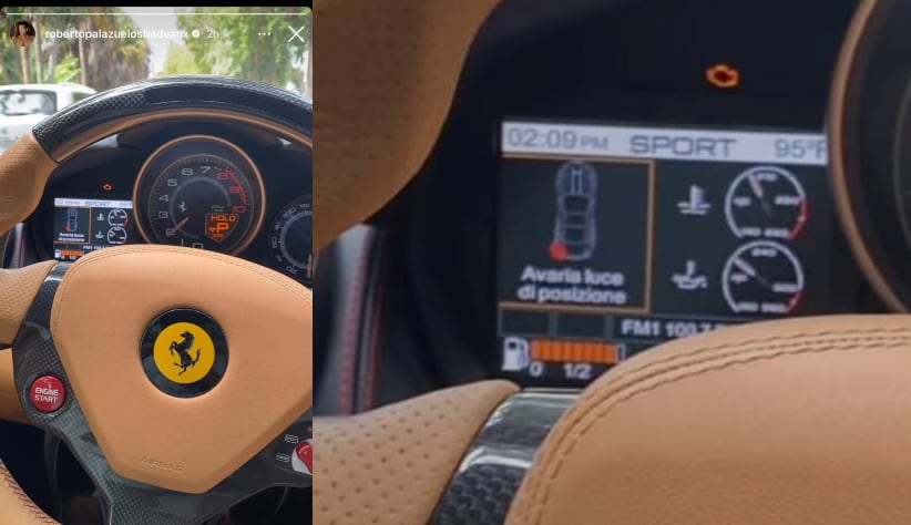 Roberto Palazuelos presume su Ferrari con las luces fundidas