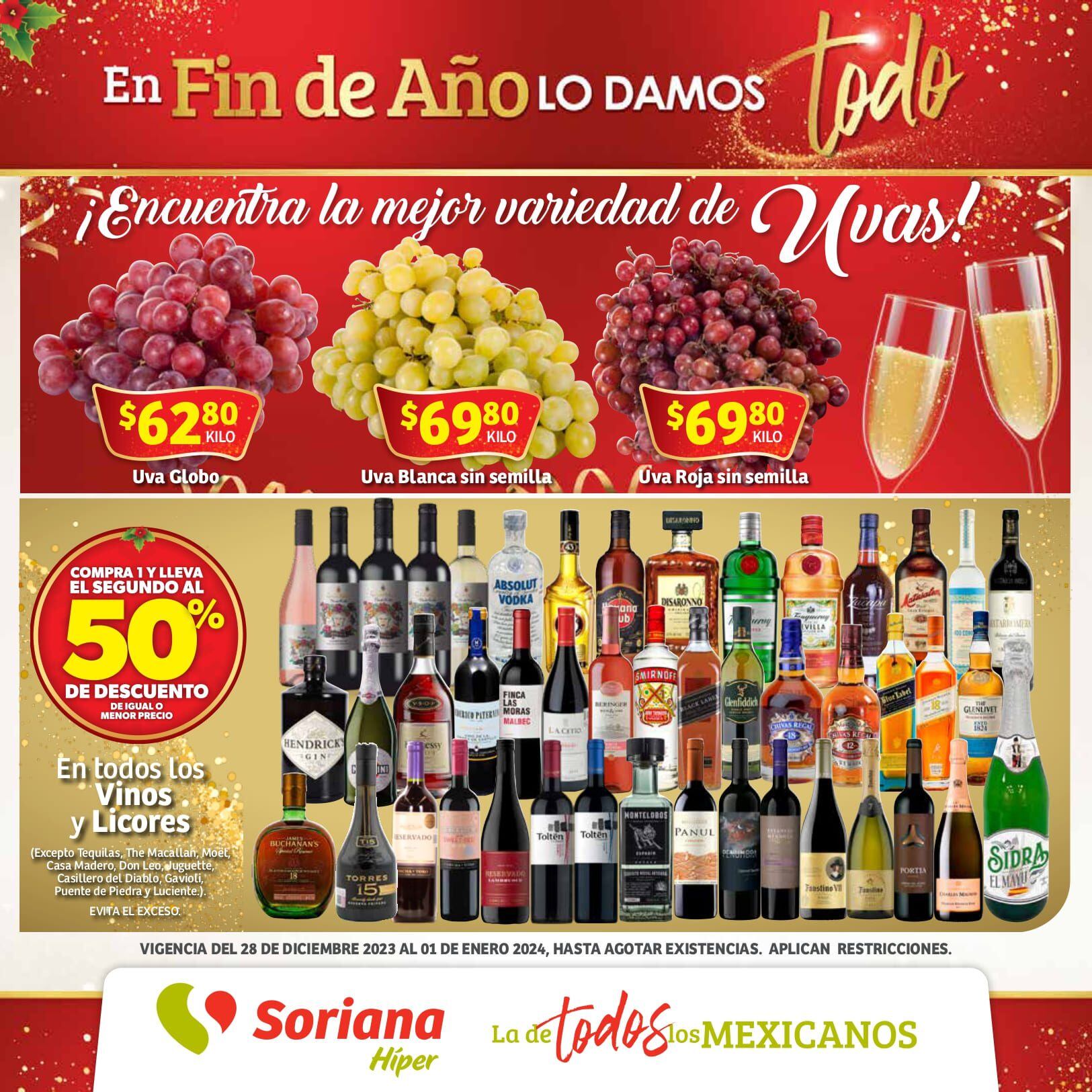 Ofertas de Folleto Soriana fin de año 2 por 1 28 de diciembre a 1 de enero 2024