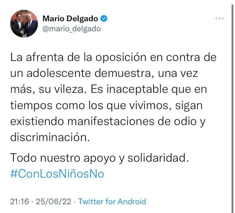 Mensaje de Mario Delgado
