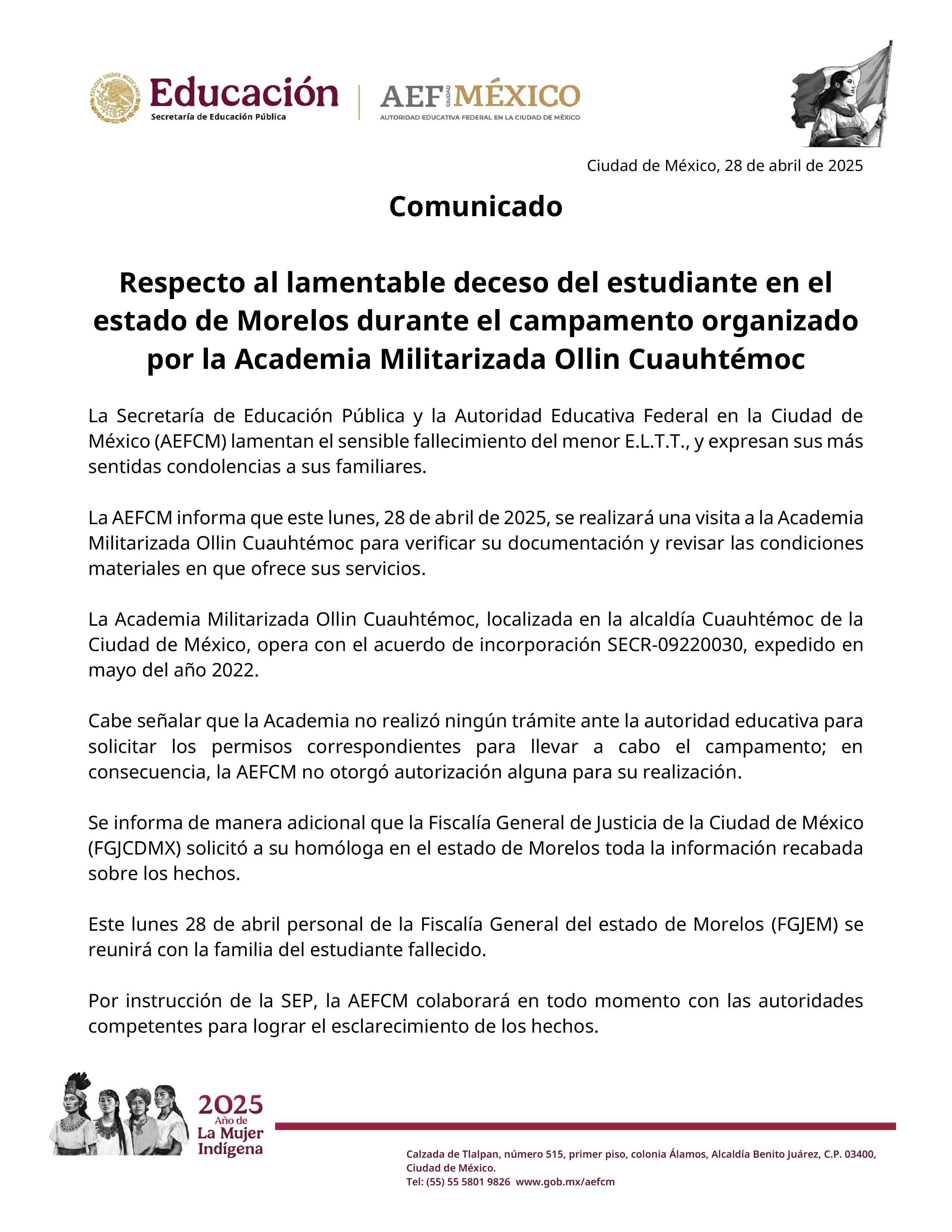 SEP sobre Academia Militarizada Ollin Cuauhtémoc