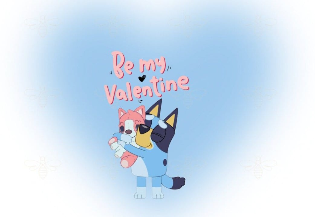 Bluey con su osito en las cartas para San Valentín