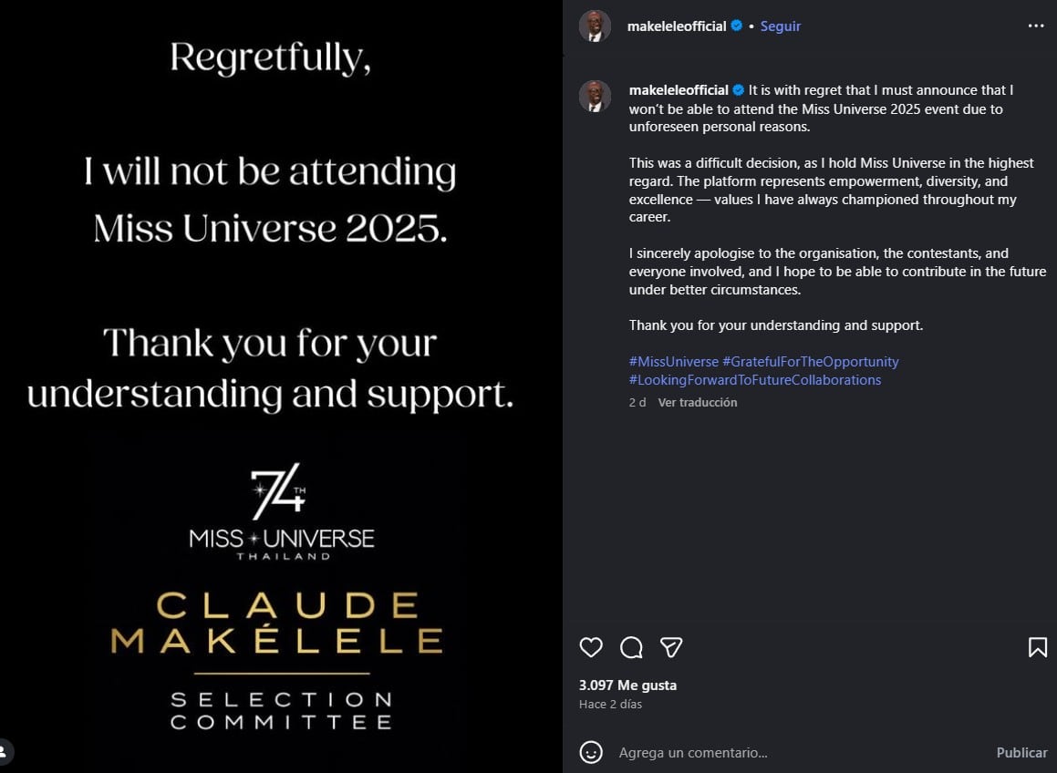 Claude Makélélé renuncia a su cargo en Miss Universo 2025