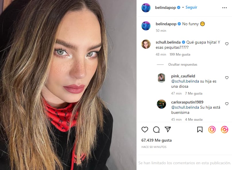 Belinda luciendo el cambio que se hizo en la cara