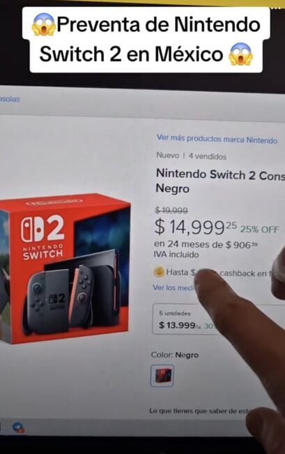 Supuesta preventa en México del Nintendo Switch 2 en Mercado Libre