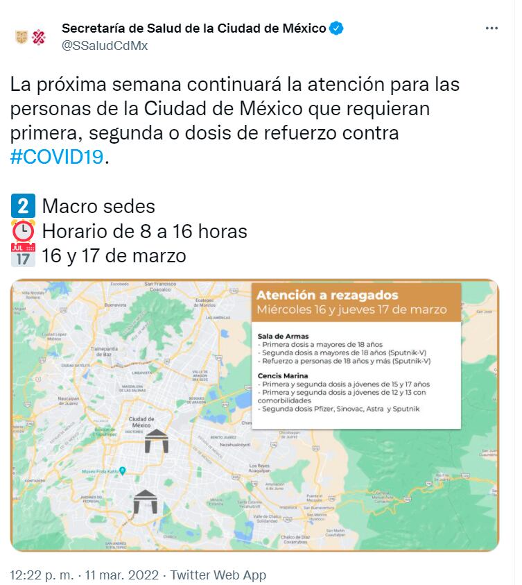 atención a rezagados de vacunas anticovid, 16 y 17 de marzo/ @SSaludCdMx
