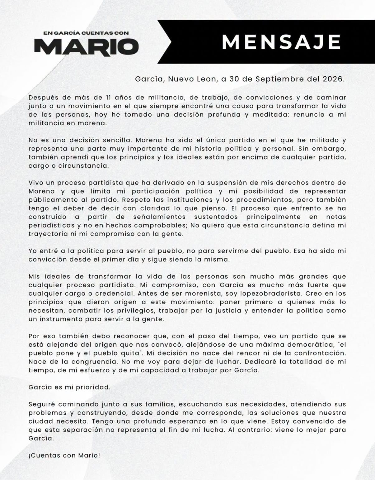 Mario Soto Esquer renuncia a Morena