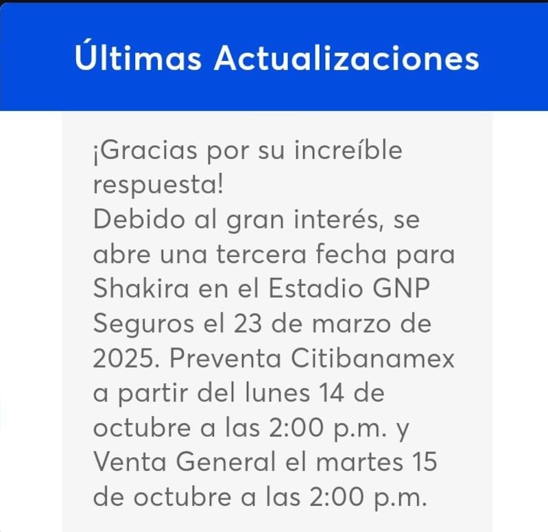 Shakira en México; preventa de boletos de sus conciertos