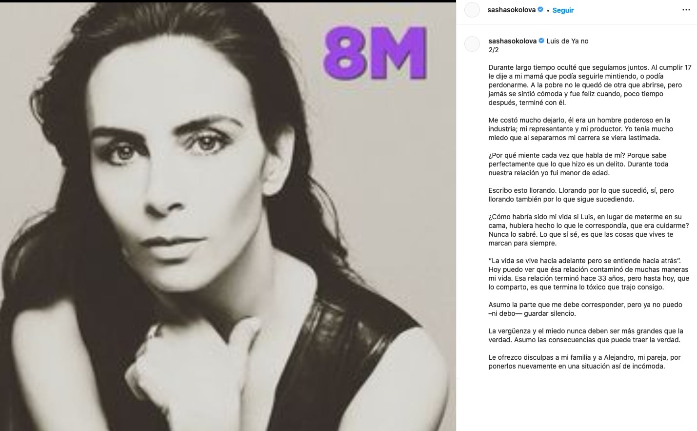 Sasha Sokol habla de la situación de abuso que vivió con Luis de Llano.
